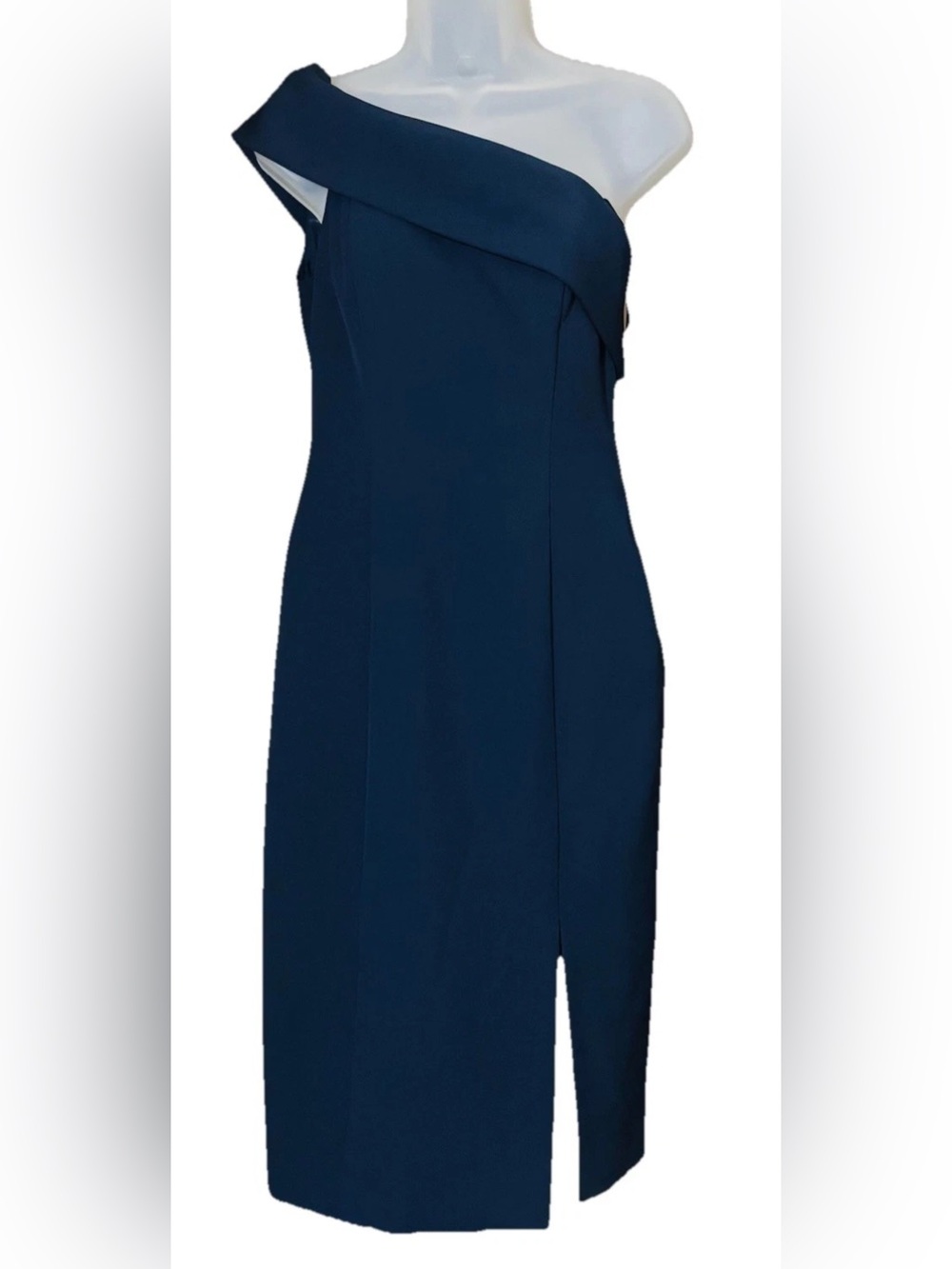Eliza J Women's Navy Blue Scuba Jersey One Shoulder Midi Cocktail Dress Size 4
